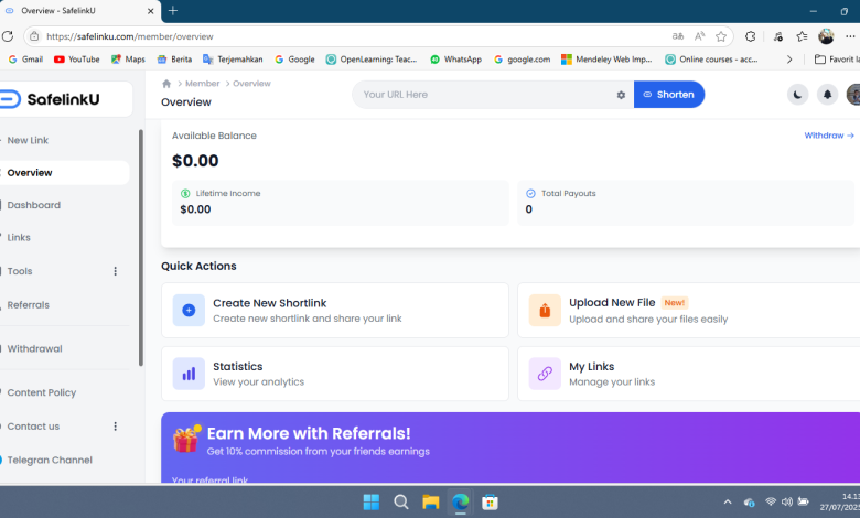 Cara Menghasilkan Uang Dari Affiliate Program Safelinku